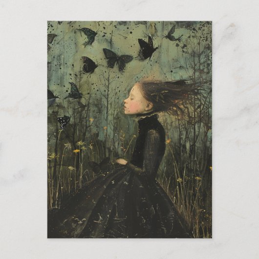 Mädchen und Schmetterlinge dunkle Fantasie Postkarte (Vorderseite)