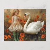 Mädchen und Schwan in den Poppies Postkarte (Vorderseite)