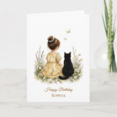 Mädchen und schwarze Katze Karte (Vorderseite)