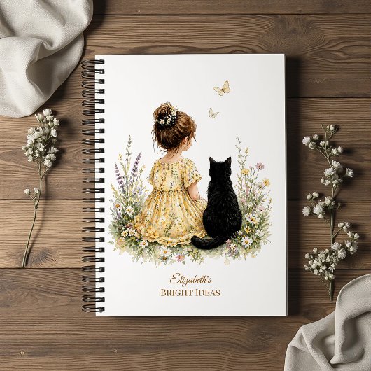 Mädchen und schwarze Katze Notizblock