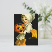 Mädchen und schwarze Katze Postkarte (Stehend Vorderseite)