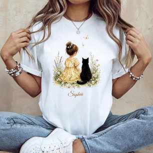 Mädchen und schwarze Katze T-Shirt