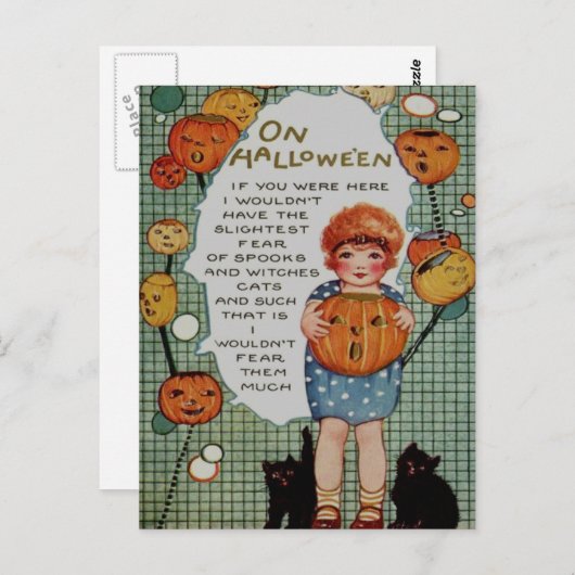 Mädchen und schwarze Katzen Postkarte (Vorne/Hinten)