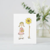 Mädchen und Sonnenblume Postkarte (Stehend Vorderseite)