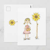 Mädchen und Sonnenblume Postkarte (Vorne/Hinten)