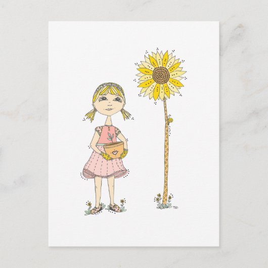 Mädchen und Sonnenblume Postkarte (Vorderseite)