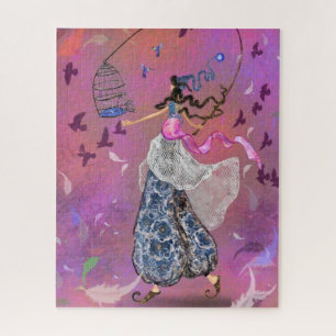 Mädchen und Vögel - Kunst Zeichnend Fantasie Fairy Puzzle