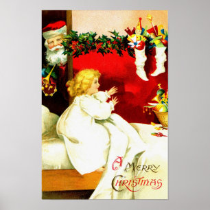Mädchen und Weihnachtsmann am Heiligen Abend Poster