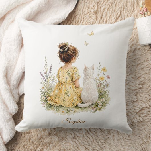 Mädchen und weiße Katze Kissen (Decke)