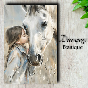 Mädchen und weißes Pferd Bauernhaus Landdecoupage Seidenpapier