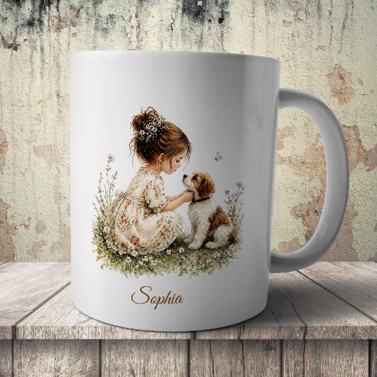 Mädchen und Welpe Kaffeetasse