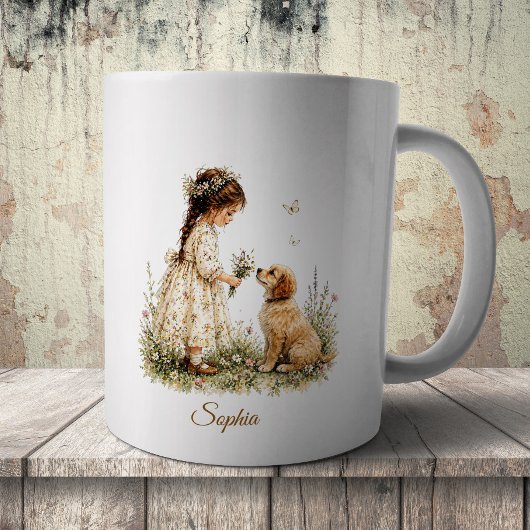 Mädchen und Welpe Kaffeetasse