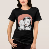 Mädchen und Welpen teilen Freude im Wasser Tri-Blend Shirt (Vorderseite)