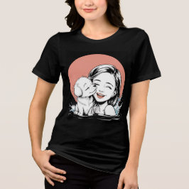 Mädchen und Welpen teilen Freude im Wasser Tri-Blend Shirt