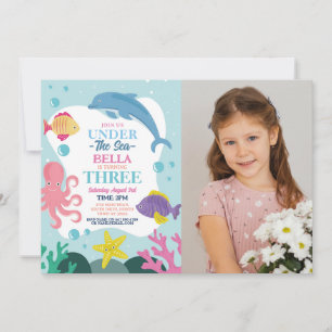 Mädchen unter dem Meer DREI Ozean Delfin Foto 3. Einladung