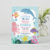 Mädchen unter dem Meer DREI Ozean Dolphin Octopus  Einladung (Stehend Vorderseite)