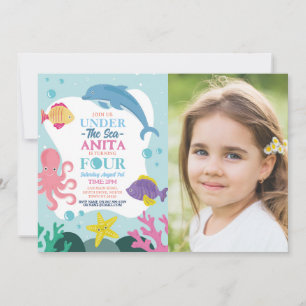 Mädchen unter dem Meer Vier-Ozean-Delfin-Foto 4. Einladung