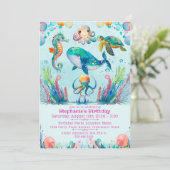 Mädchen unter der Sea Birthday-Einladung Einladung (Stehend Vorderseite)