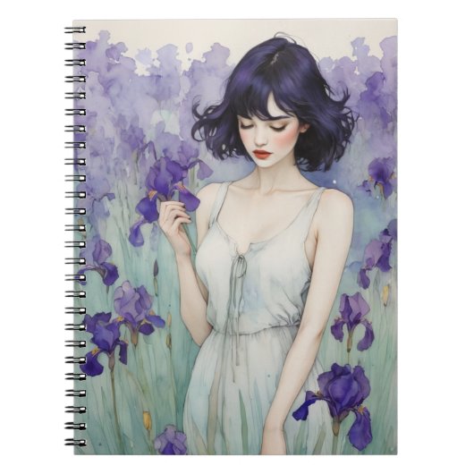 Mädchen unter Iris Blumen Notizbuch Journal Notizblock (Vorderseite)