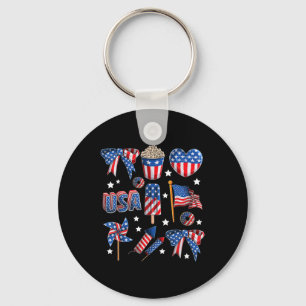 Mädchen USA-Flagge Feuerwerk Bogen Patriotisch 4. Schlüsselanhänger