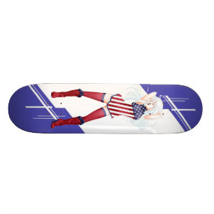 Mädchen USA Manga kleidete in der Flagge - Amerika Skateboard
