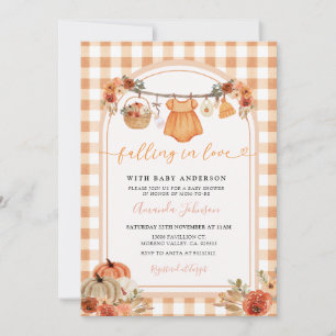 Mädchen verliebt sich Orange Gingham-Baby-Party Einladung