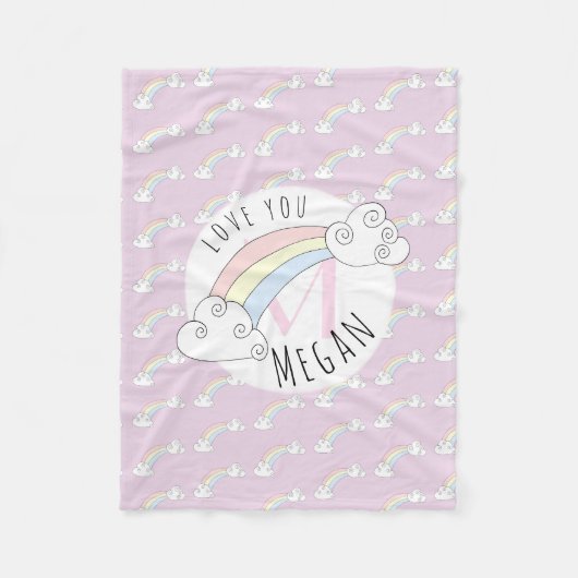 Mädchen versteckt Monogramm Doodle Regenbogenname  Fleecedecke (Vorderseite)