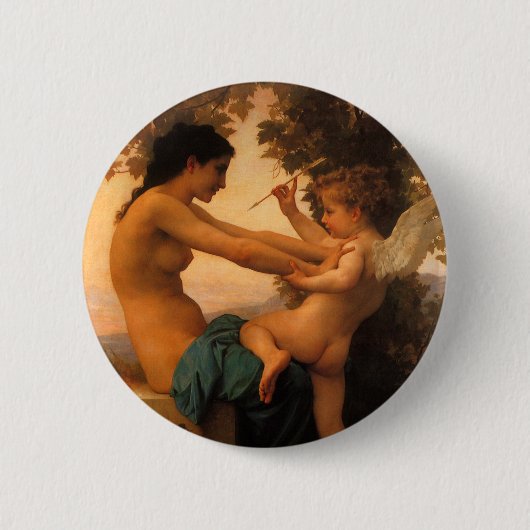 Mädchen verteidigt sich gegen Cupid von Bouguereau Button (Vorderseite)