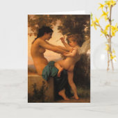 Mädchen verteidigt sich gegen Cupid von Bouguereau Karte (Gelbe Blume)
