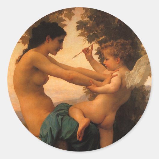 Mädchen verteidigt sich gegen Cupid von Bouguereau Runder Aufkleber (Vorderseite)