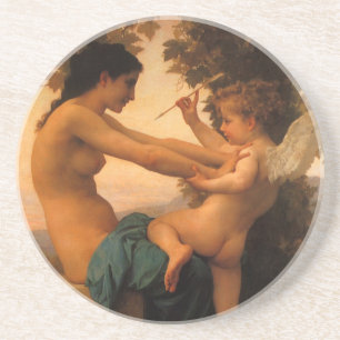 Mädchen verteidigt sich gegen Cupid von Bouguereau Sandstein Untersetzer