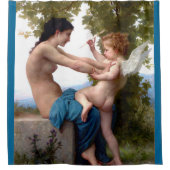 Mädchen verteidigt sich gegen Eros Cupid Fine Art Duschvorhang (Vorderseite)