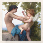 Mädchen verteidigt sich gegen Eros Cupid Fine Art Glasuntersetzer (Vorderseite)