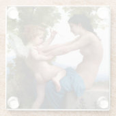 Mädchen verteidigt sich gegen Eros Cupid Fine Art Glasuntersetzer (Rückseite)