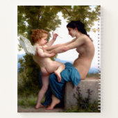 Mädchen verteidigt sich gegen Eros Cupid Fine Art Notizblock (Rückseite)