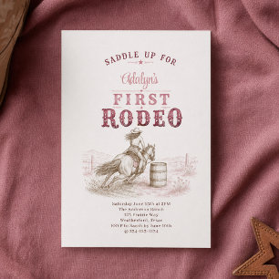 Mädchen Vintage Rosa First Rodeo 1. Geburtstag Einladung