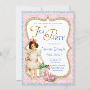 Mädchen Vintage-Teeparty Einladung