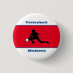 Mädchen Volleyball Rot Weiß Blau Patriotisch Button