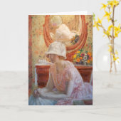 Mädchen vor einem Spiegel | Frederick Carl Friesek Karte (Gelbe Blume)