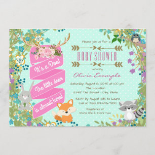 Mädchen Wald Baby Shower Einladung