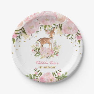 Mädchen Wald Reh Rosa Blumenwald Geburtstag Pappteller