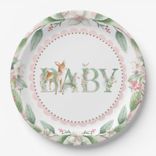 Mädchen Wald Rehkitz Baby Shower Papier Teller