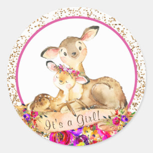 Mädchen Waldhirsch Baby Shower Aufkleber