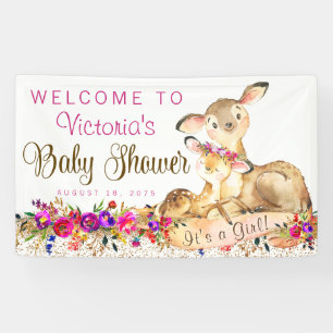 Mädchen Waldhirsch Baby Shower Banner