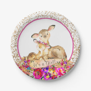 Mädchen Waldhirsch Baby Shower Papierplatten Pappteller