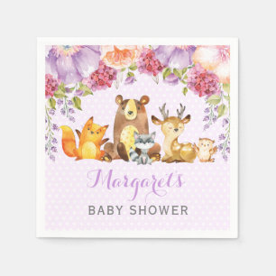 Mädchen-Waldtier-lila Blumenbaby-Dusche Serviette