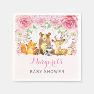 Mädchen-Waldtier-Rosa-BlumenBabyparty Serviette