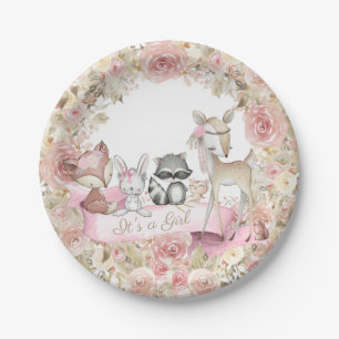 Mädchen Waldtiere Baby Shower Papierplatte Pappteller