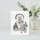 Mädchen wandern im Winter auf der Straße Postkarte (Stehend Vorderseite)