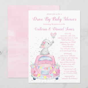 Mädchen Wasserfarbe Elefant Auto Drive By Baby Sho Einladung